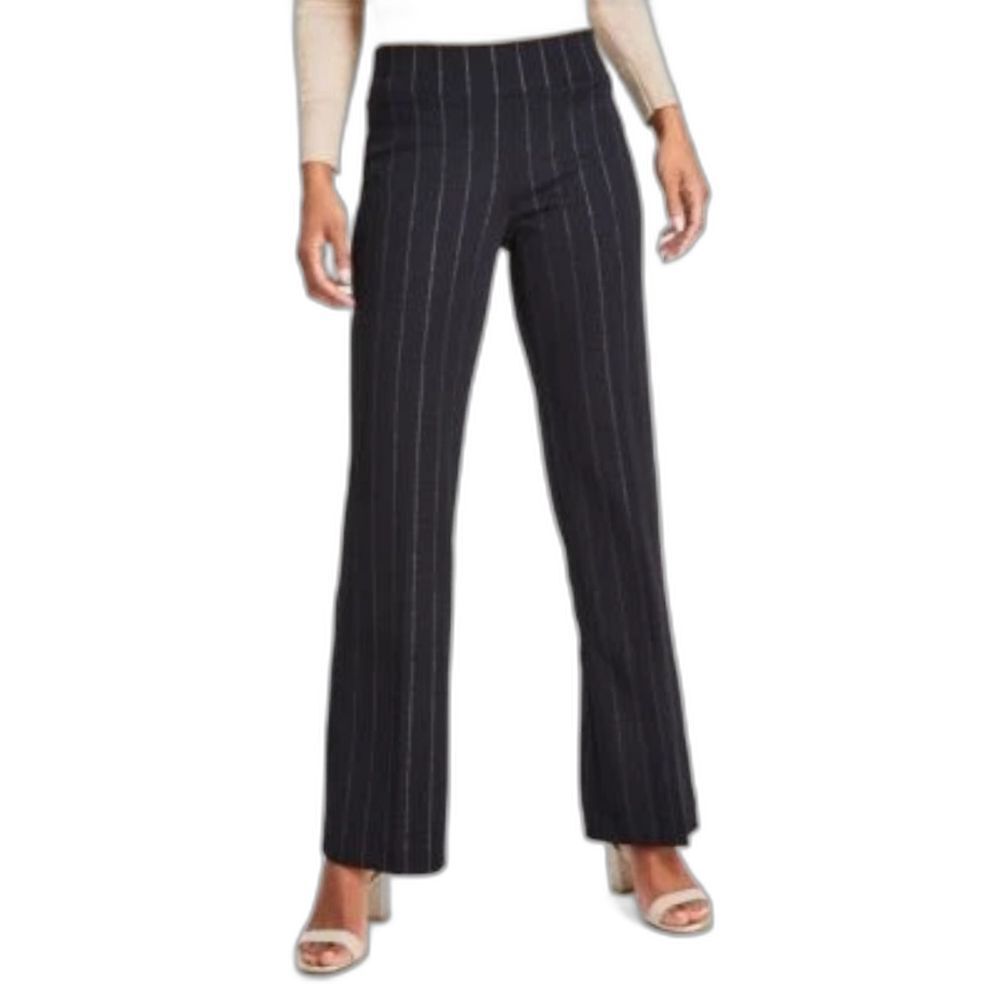 Women's Black Pinstripe Wide-Leg Pants